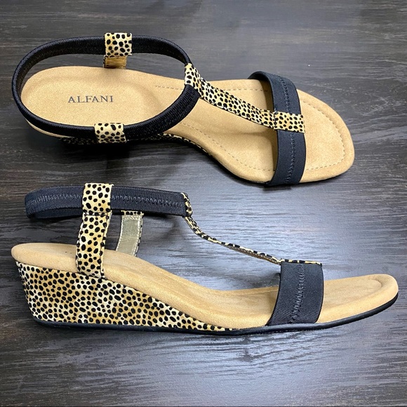Alfani Shoes - Alfani Voyage Wedge Sandals Black and Animal Print 9